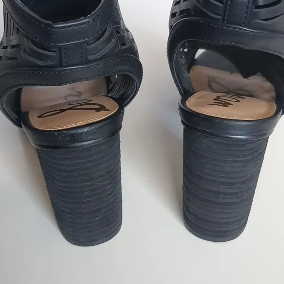 Sam Edelman Rocco Lace up Ankle Boots Womens 7 Black Laser Cut Open Peep Toe - Picture 5 of 13